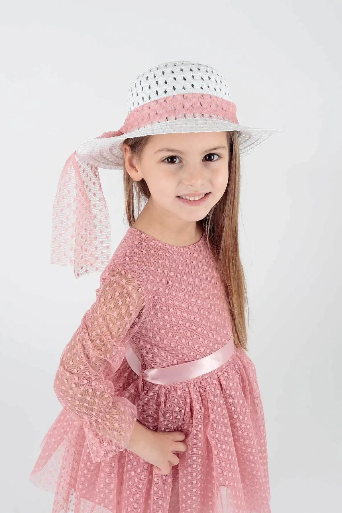 AHENGİM  Trendiges Abendkleid für Mädchen mit Hut und Tüllspitze Ak2228