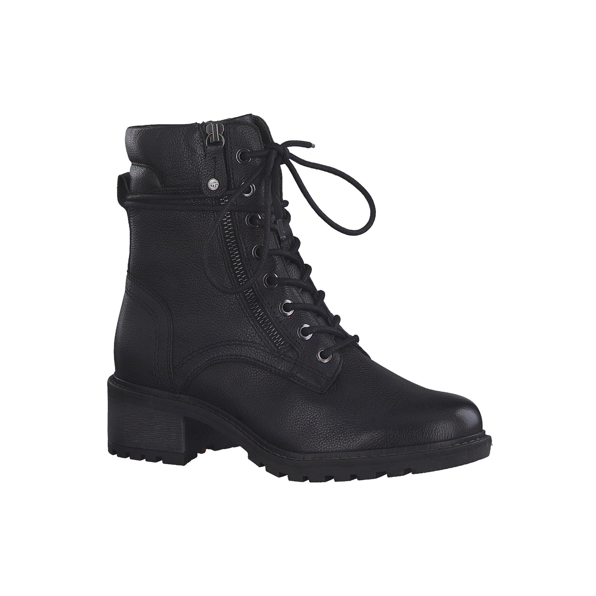 Bottines montantes lacets zippées dessus cuir