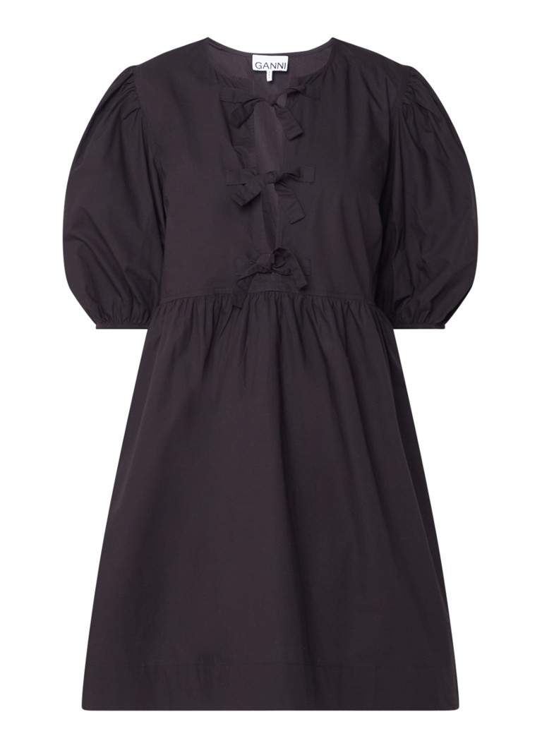 Robe tunique Ganni Mini à manches bouffantes et détail nœud