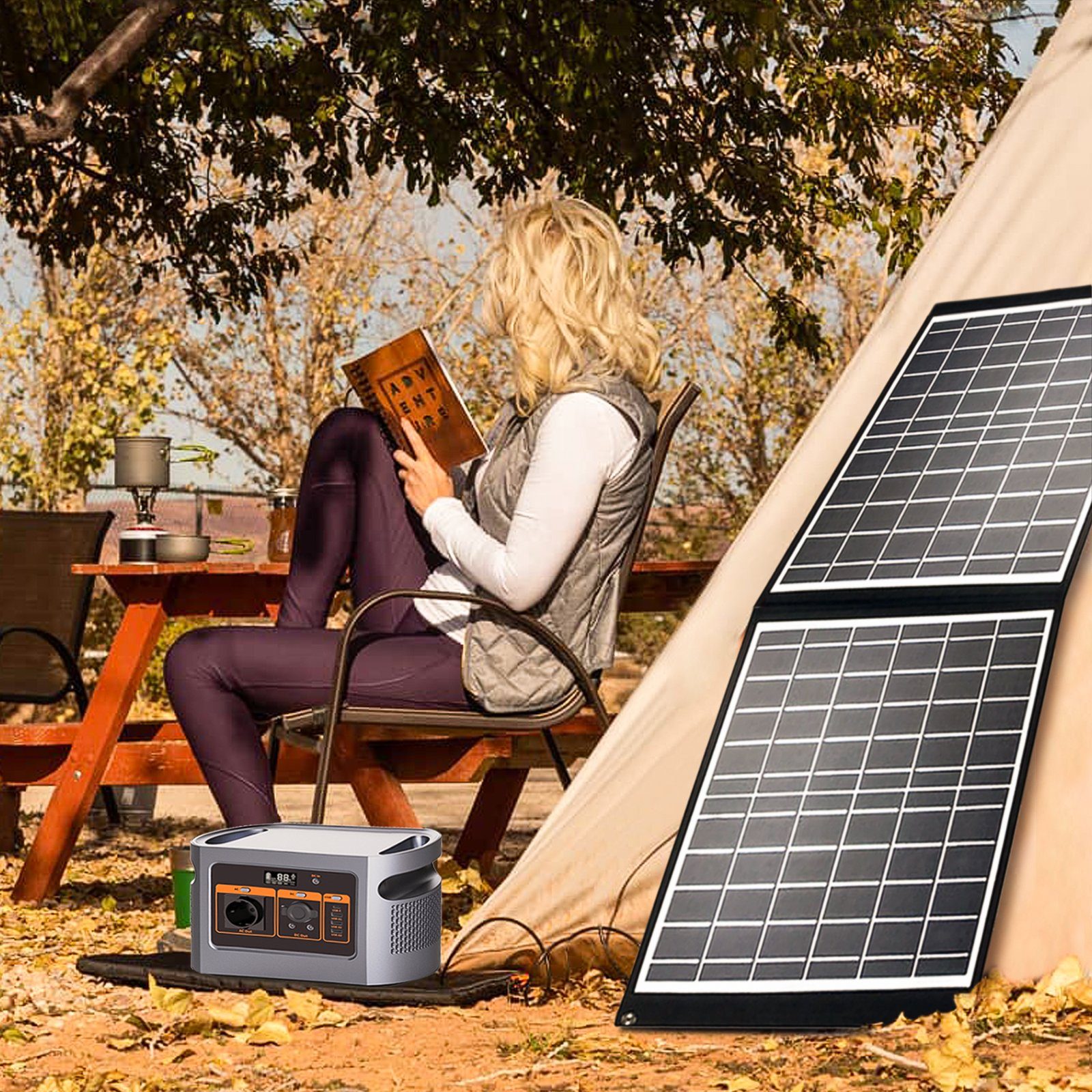 Fine Life Pro Stromerzeuger 200W faltbares Solarpanel mit 3 Anschlüssen - USB Typ C, 200,00 in kW, (2-tlg), USB 2.0, USB 3.0 - für Outdoor Camping und Wohnmobil