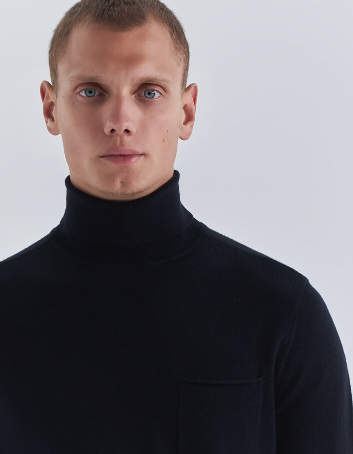 Pull marine tricot à col roulé Homme