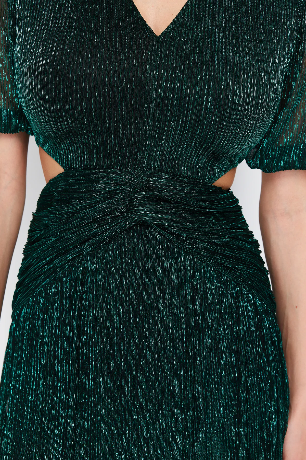 Trendyol Collection  Grünes, schlichtes, tailliertes Abendkleid und Abschlusskleid aus Strick