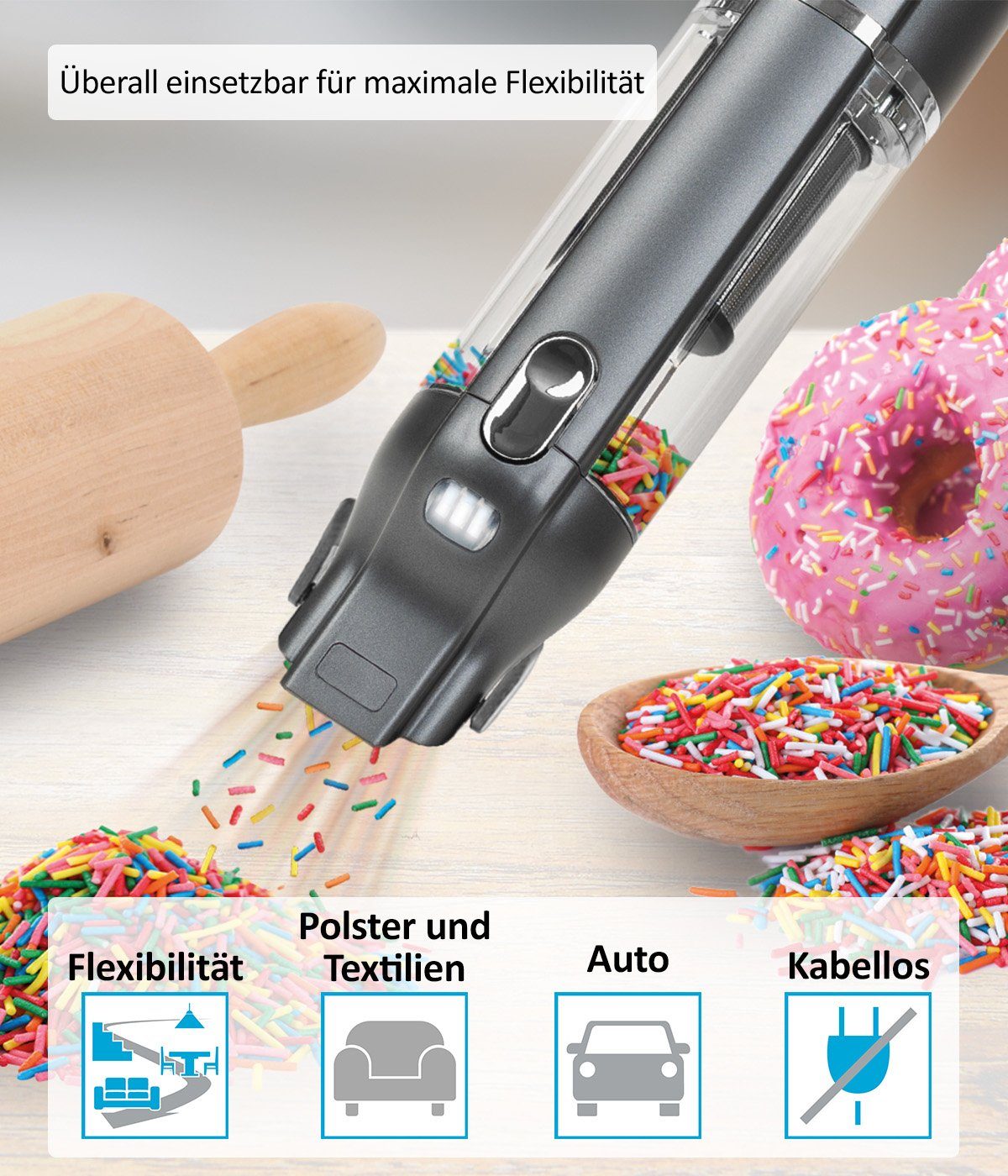 Genius Akku-Handstaubsauger INVICTUS ONE 3.0e Deluxe-Set 22-tlg. Bodenstaubsauger Kabellos, 120,00 W, beutellos HEPA Filter für Auto Zuhause, 15000 Pa LED Licht Ladestation Soft Textilbürste für Teppich Tierhaar