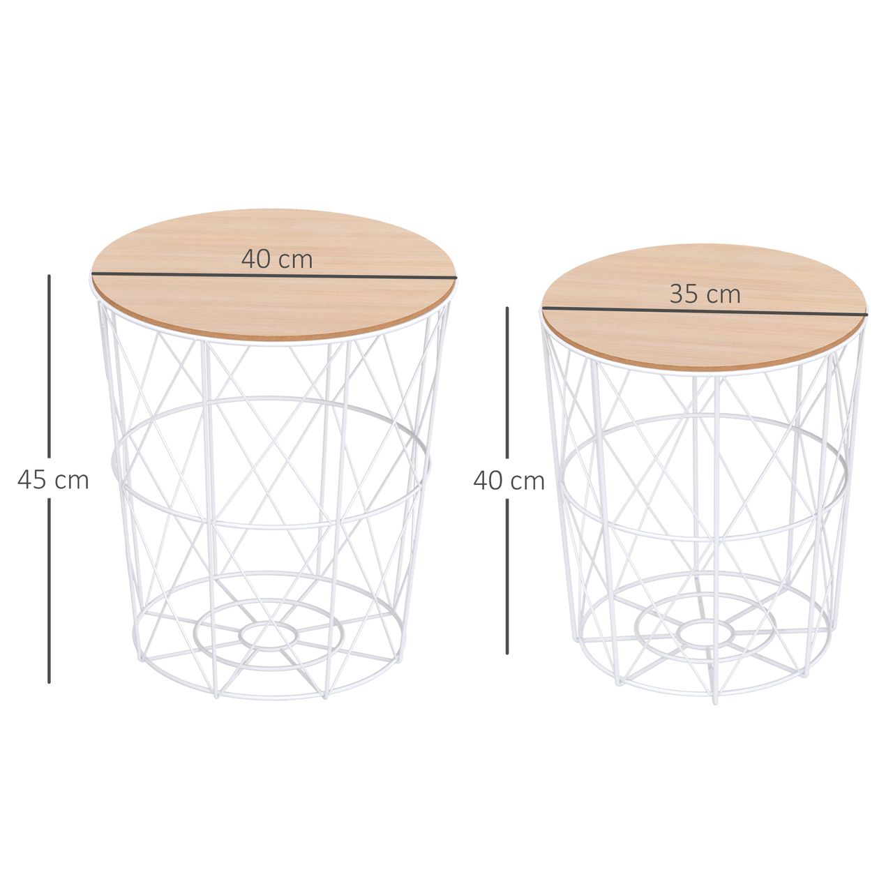 HOMCOM 2er-Set Couchtisch Beistelltisch 2-teilig Nachttisch Wohnzimmer Schlafzimmer MDF   Metall natur   weiß Ø40 x H45 cm
