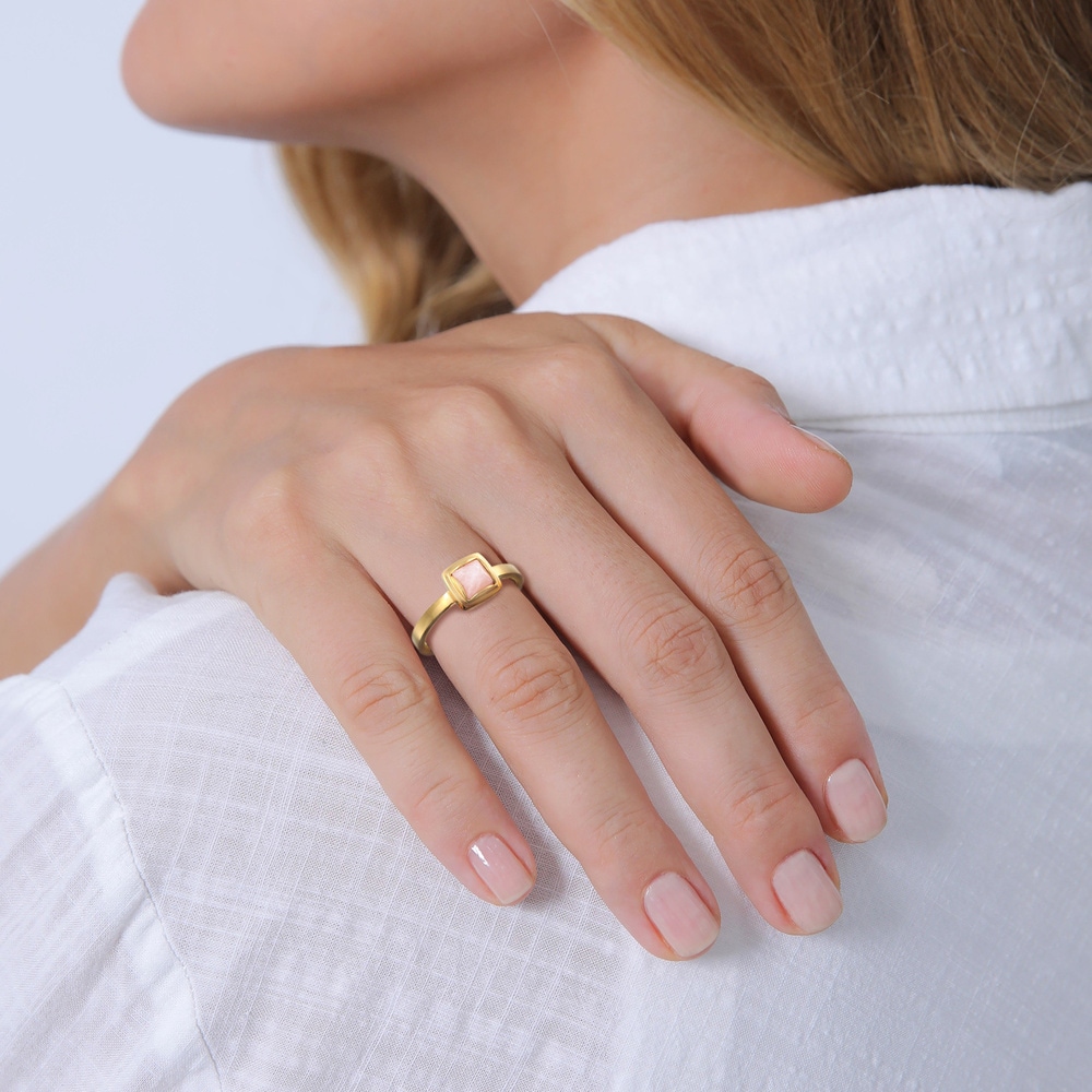 Elli PREMIUM Elli PREMIUM Bague Femme solitaire pyramide avec quartz rose en argent sterling 9 Bague