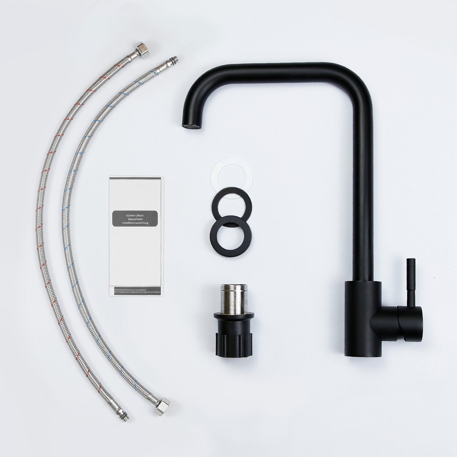 ZMH Waschtischarmatur 3 Stile Edelstahl Mischbatterie 360° Schwenkbar für Küche, Schwarz-Sieben-Förmig