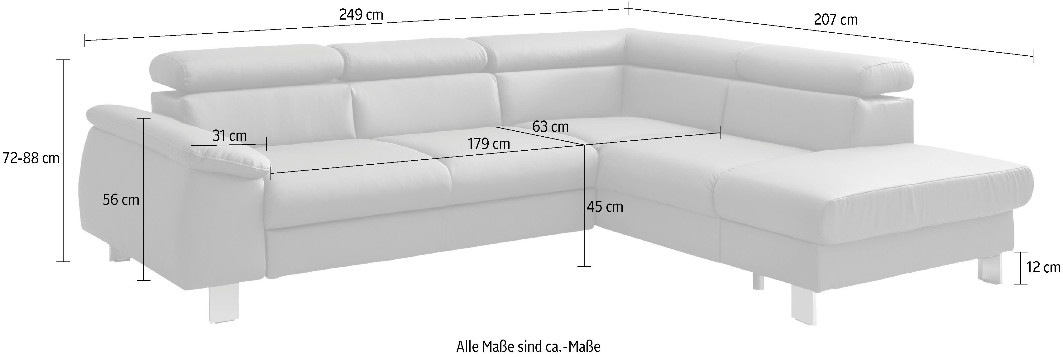 COTTA Ecksofa Komaris, inklusive Kopf- bzw. Rückenverstellung, wahlweise Bettfunktion