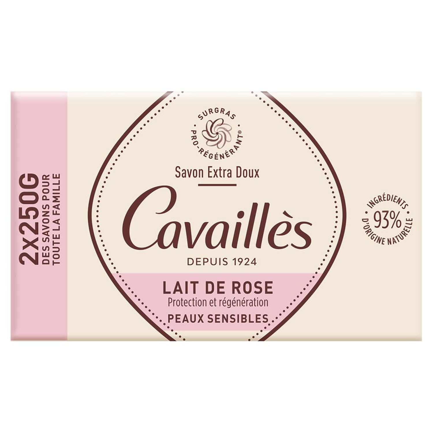 Cavaillès Savon Surgras Lot Extra-Doux - Lait de Rose Nourrissant - Peaux Sensibles 2 x 250 g