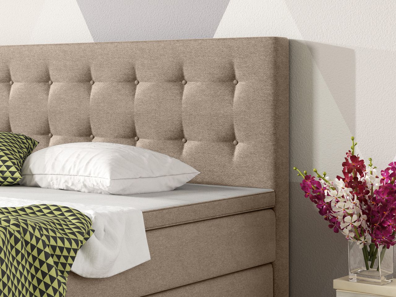 IHG Boxspringbett Köln mit Bettkasten 180x200 Webstoff Muddy