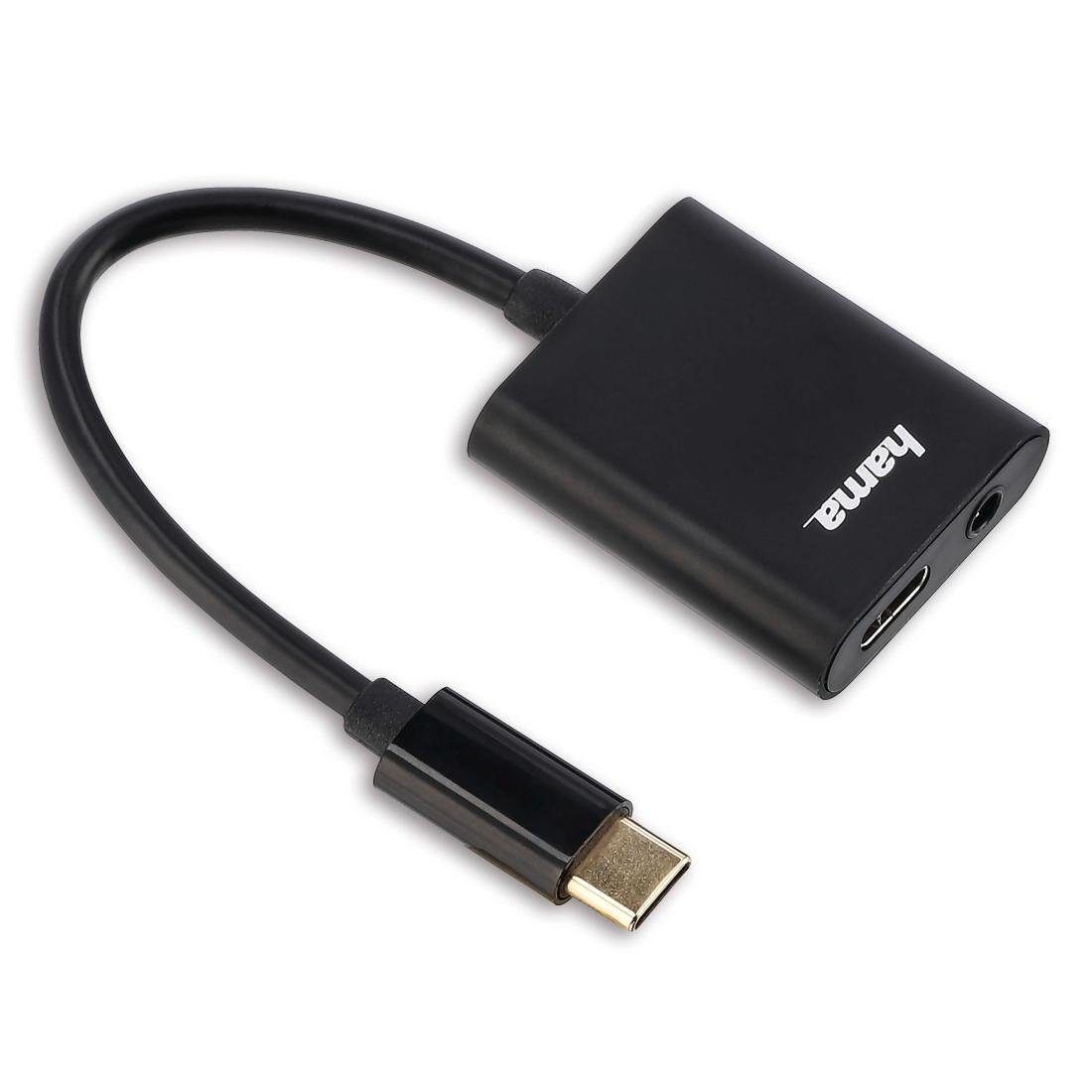 Hama 2in1 USB-C auf Aux Kopfhöreradapter mit Ladeanschluss Typ-C Smartphone-Ladegerät (3,5-mm-Klinkenbuchse)
