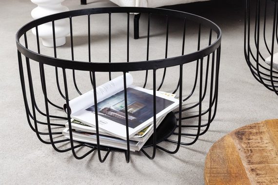 riess-ambiente Couchtisch STORAGE Ø70cm natur / schwarz (Set, 2-St), Massivholz · Metall · rund · Mango · Wohnzimmer · Industrial