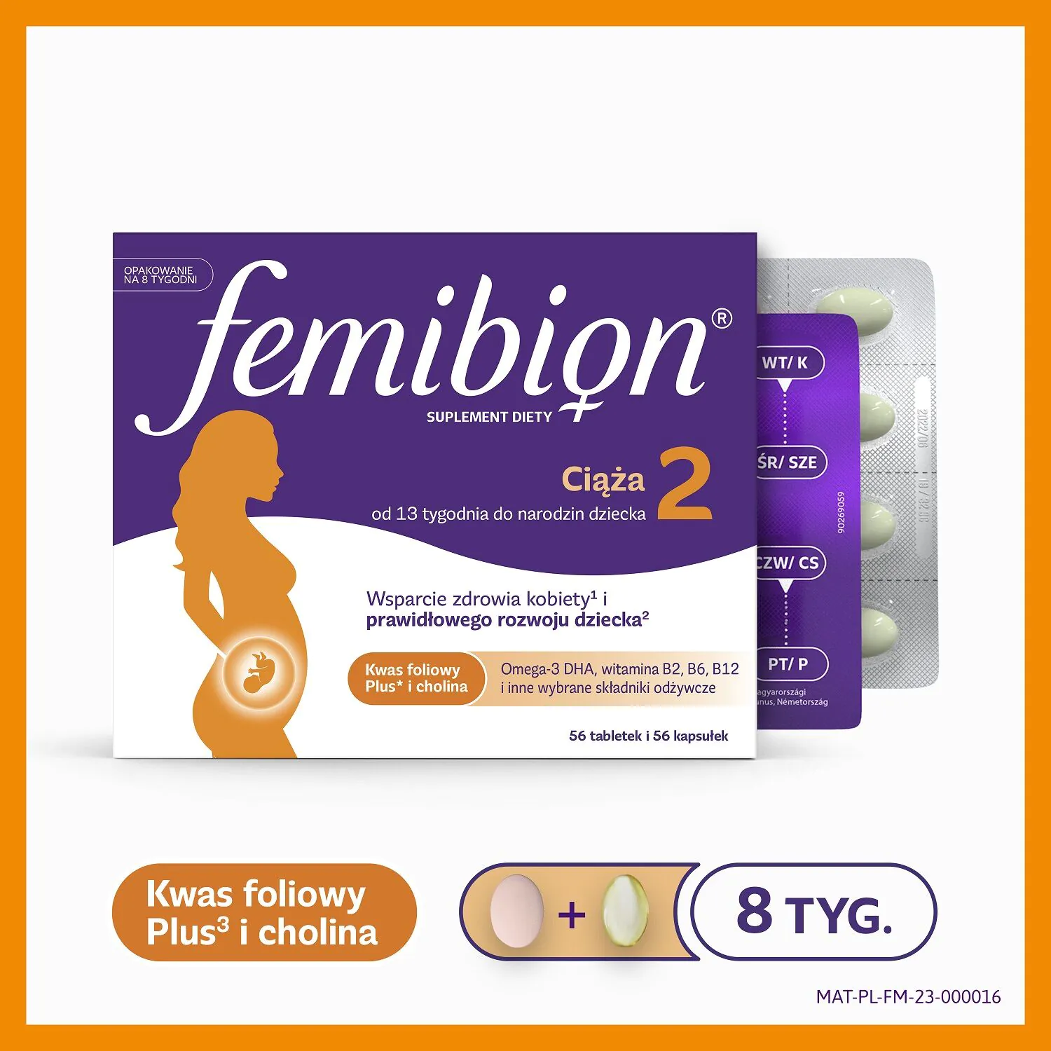 „Fembion 2 Pregnancy“, vitaminų ir mineralų rinkinys moterims nuo 13 iki 40 nėštumo savaitės, dengtos tabletės + minkštos kapsulės