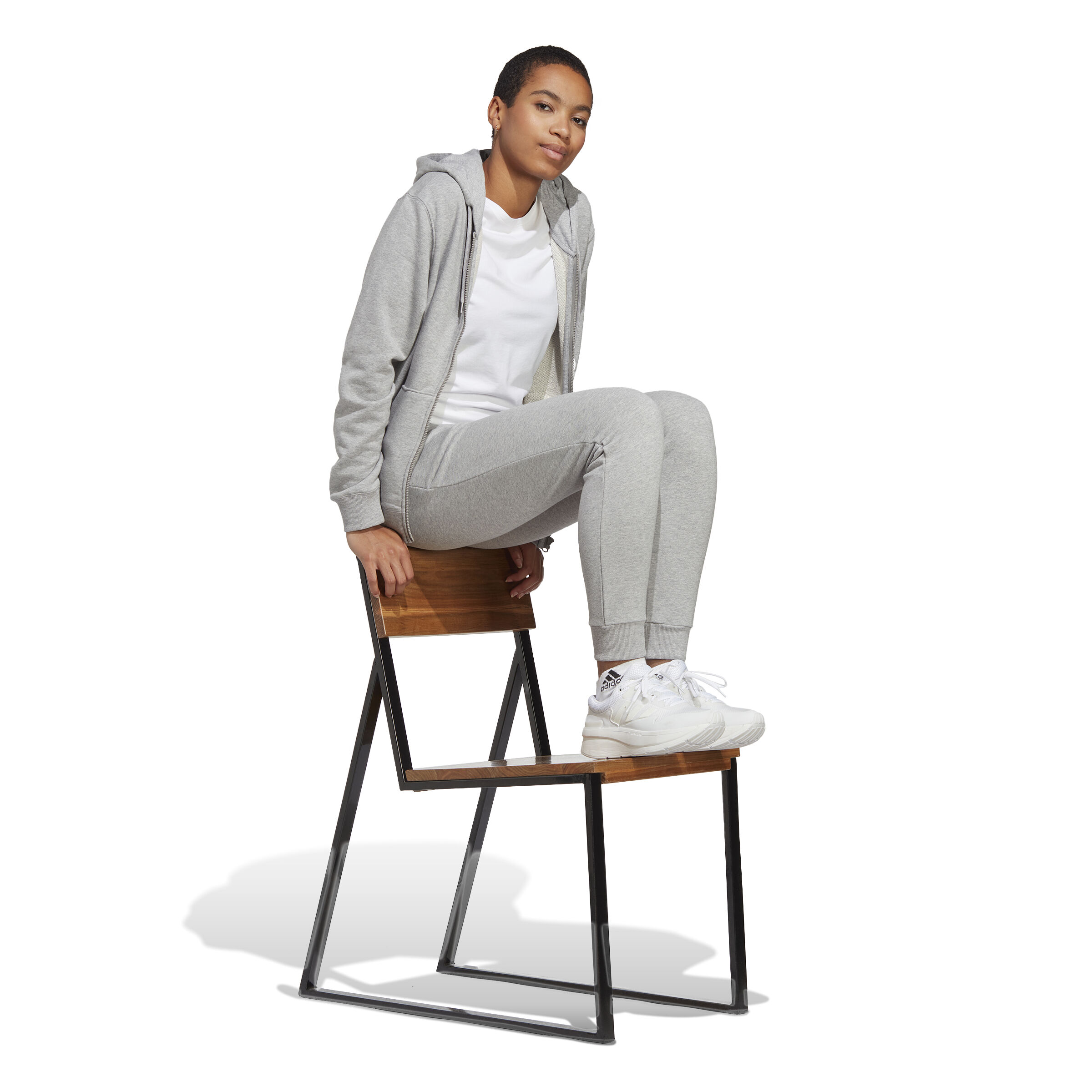 Essentials Linear Full-Zip French Terry Sweatjacke Damen - Hellgrau, Weiß