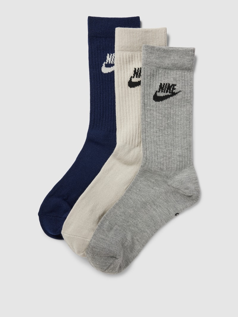 Socken mit Label-Print im 3er-Pack in offwhite meliert