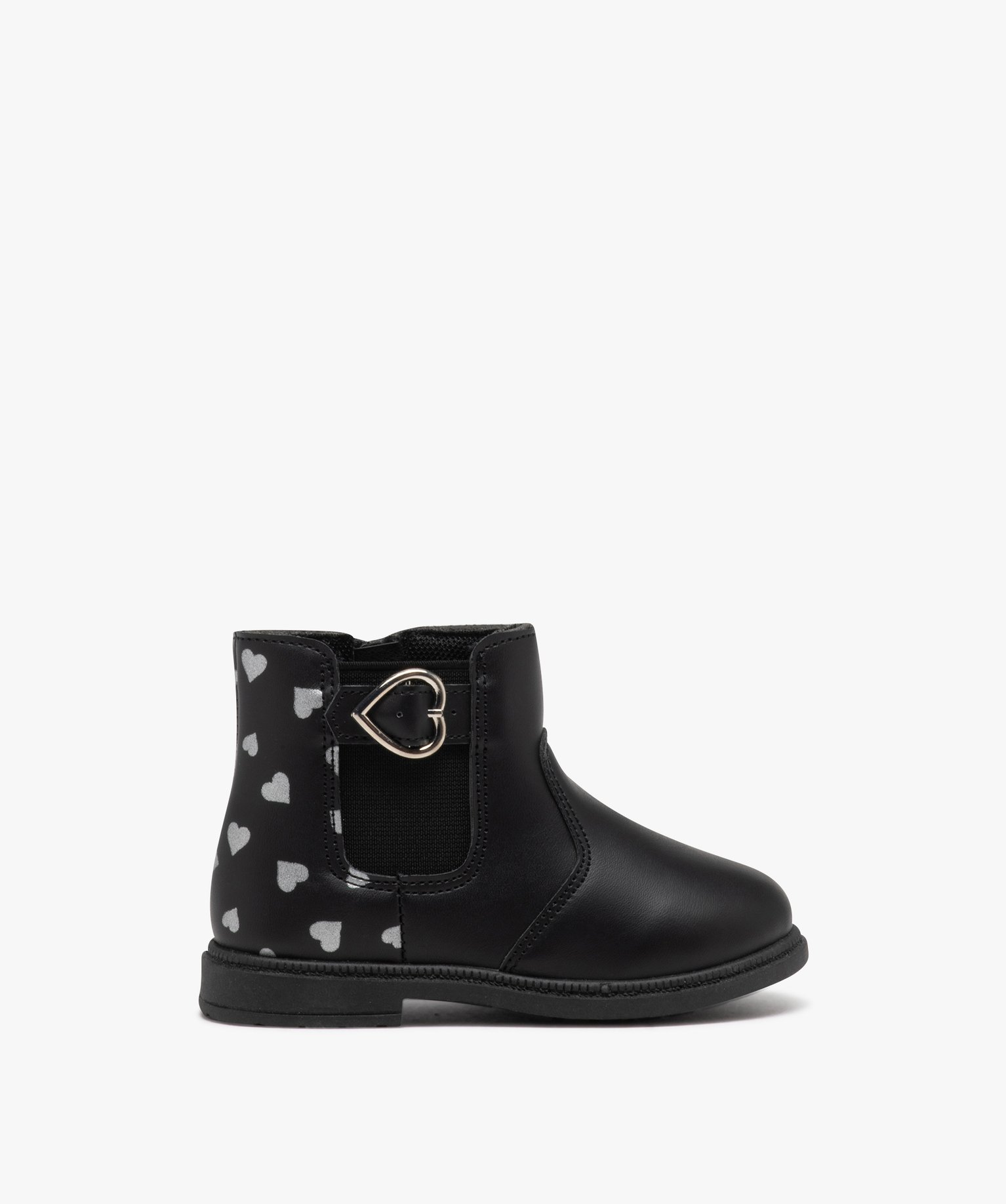 Boots bébé fille unies style Chelsea avec petits coeurs noir | GEMO