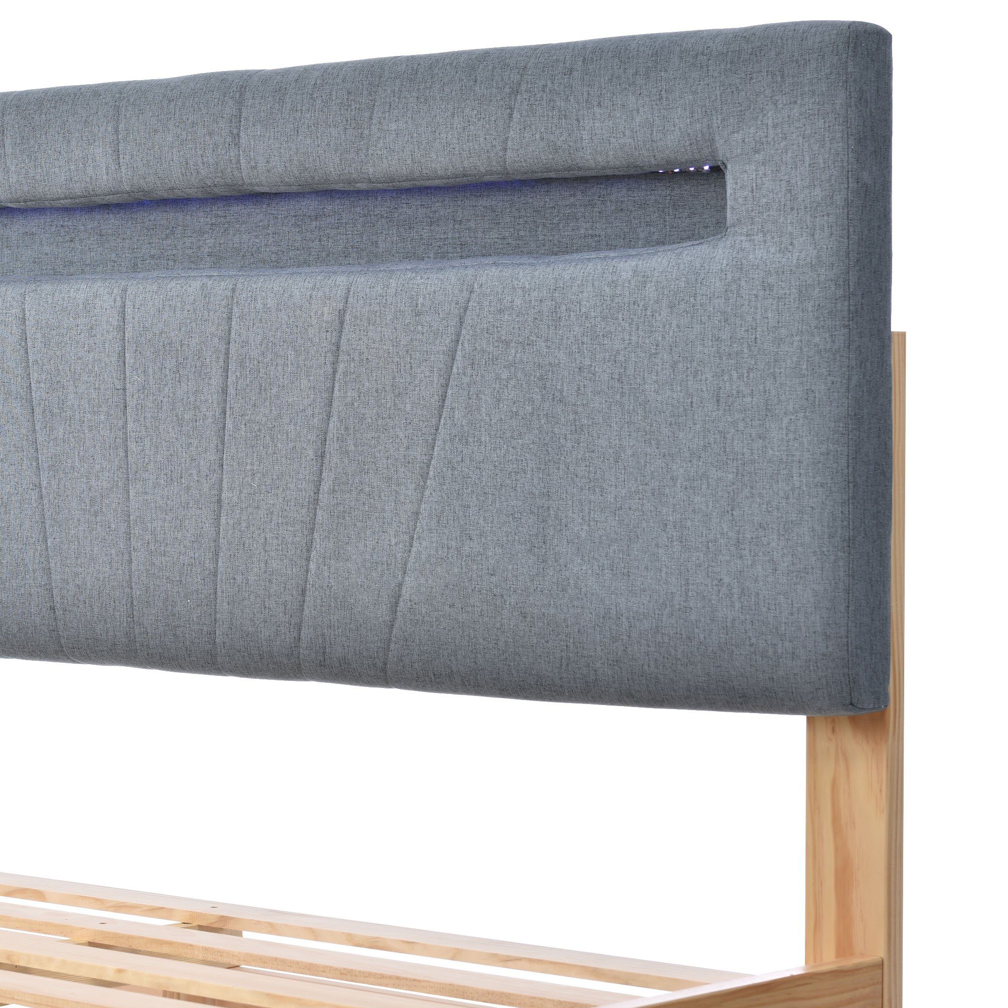 HAUSS SPLOE Holzbett Doppelbett Holzbett Bettrahmen Kinderbett Polsterbett (aus Massivholz Mit Matratze, mit LED-Lichtleiste 140x200 cm)