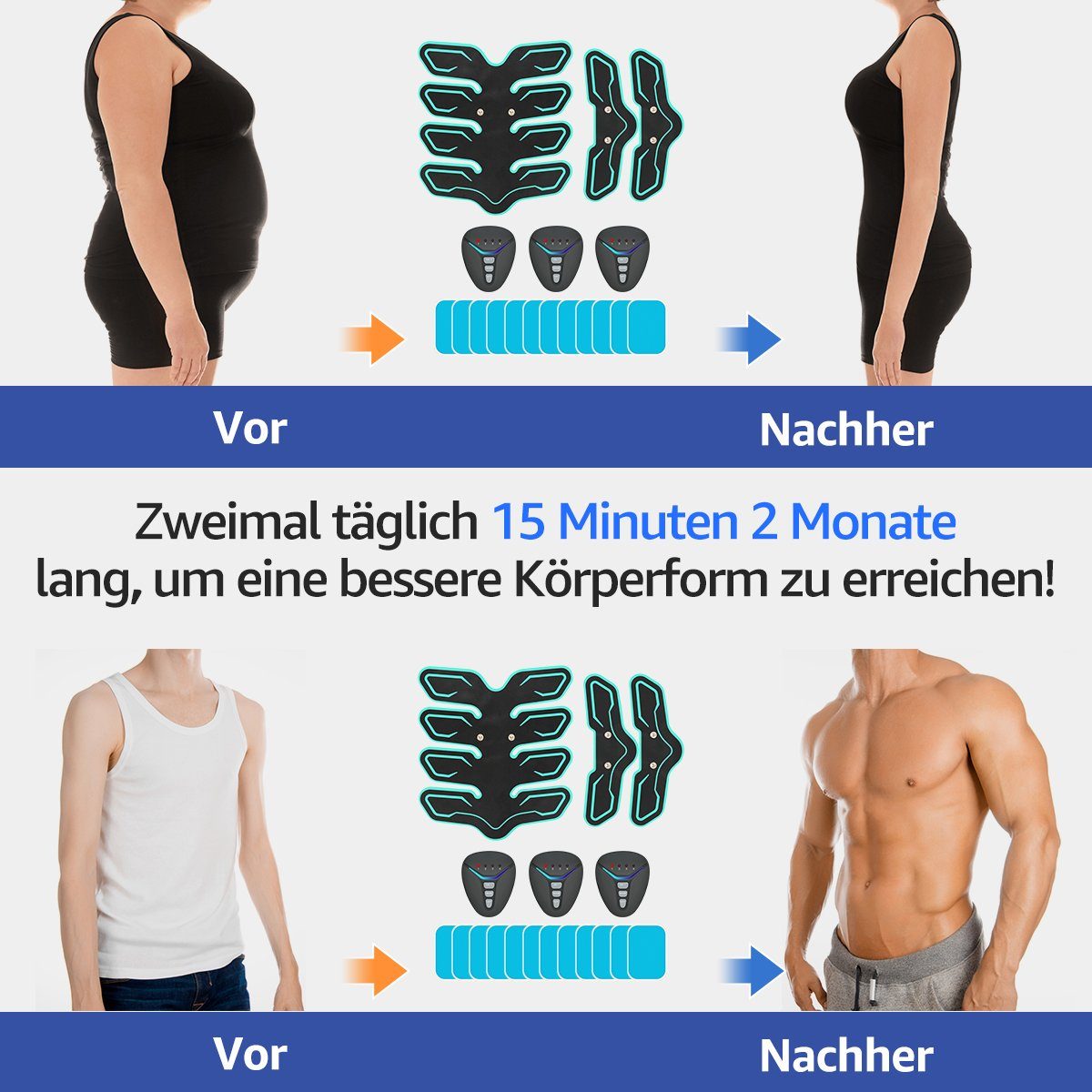 7Magic EMS-Bauchmuskeltrainer, (Elektro Muskelstimulation Trainingsgerät), EMS Trainingsgerät für Körperbau und Fettverbrennung