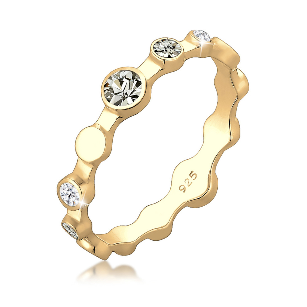 Elli Elli Bague Rond Cercle Geo Cristaux Bague Femme - Plaqué Or Argent (925/1000) Bague