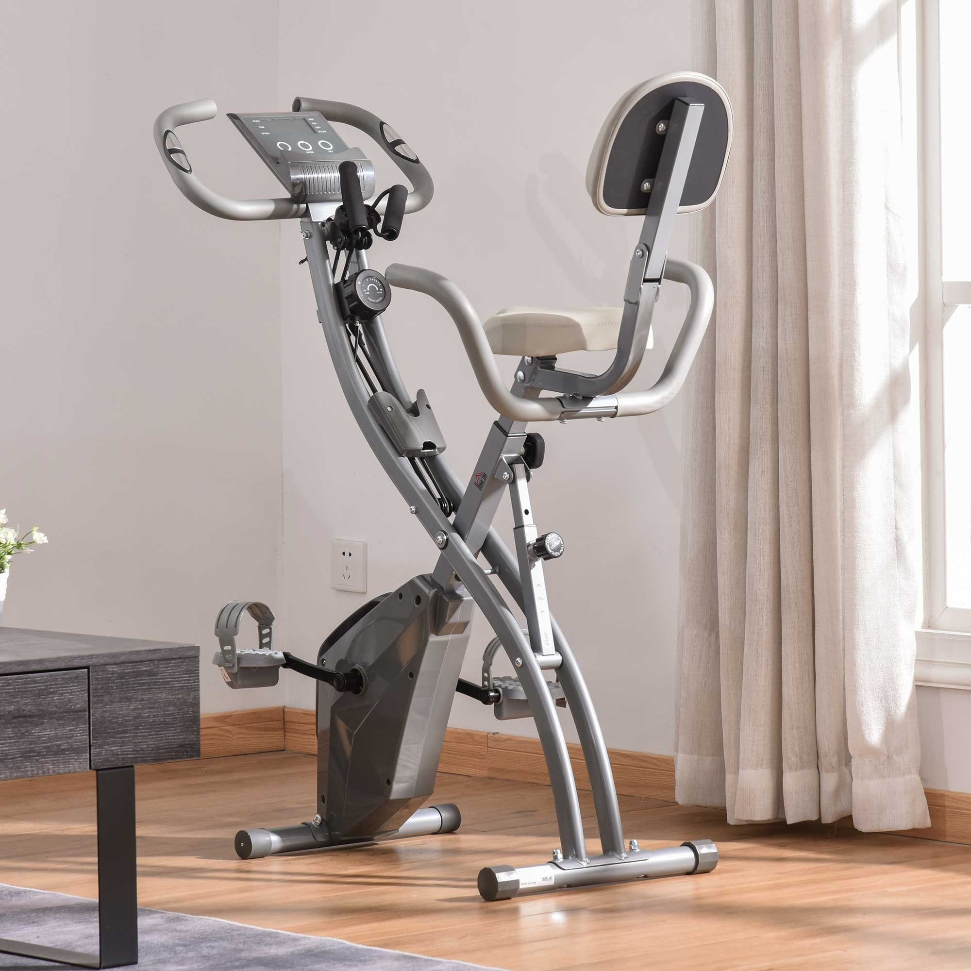 HOMCOM Heimtrainer X-Bike 2-in-1 Fahrradtrainer Hometrainer Trimmrad (1-tlg., Mit LCD-Monitor), X-Bike Fahrradtrainer LCD-Display klappbar einstellbar Grau