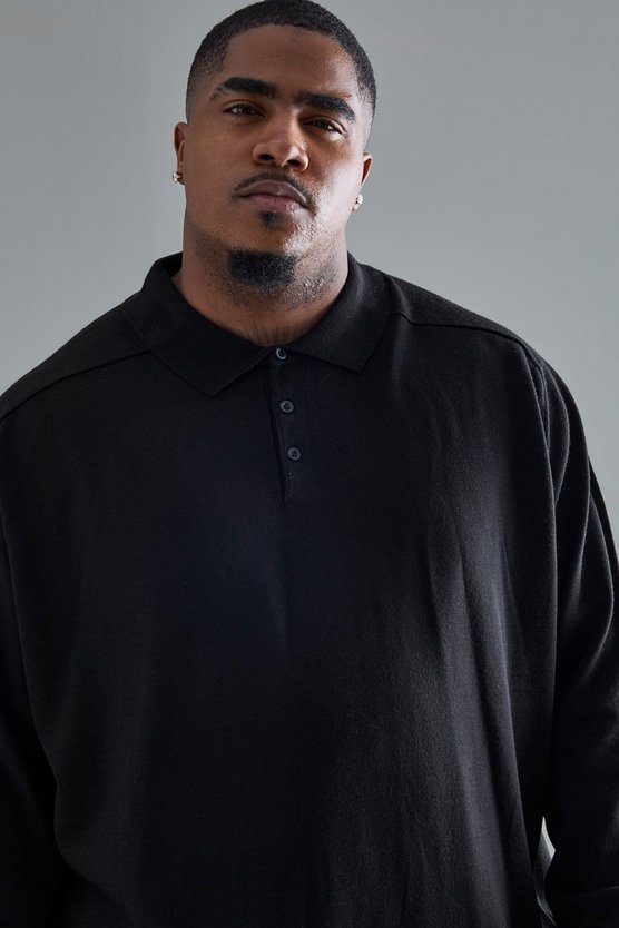 Plus Oversize Poloshirt in Schwarz