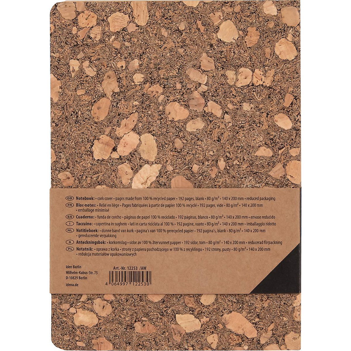Notizbuch Kork, blanko, 192 Blatt, 20 x 14 cm