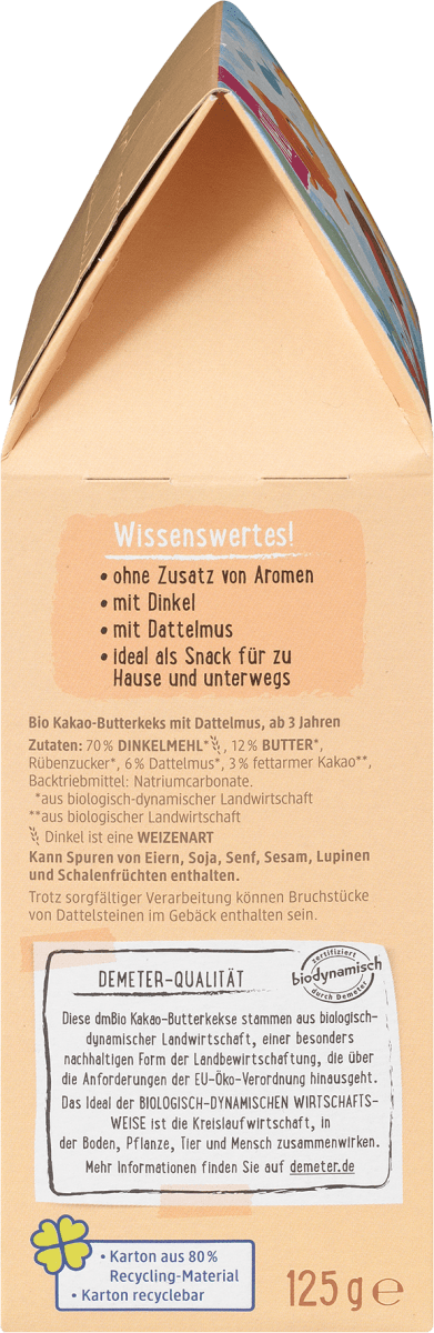 Kindersnack Kakao Butterkeks Dinkel, ab 3 Jahren, demeter, 125 g