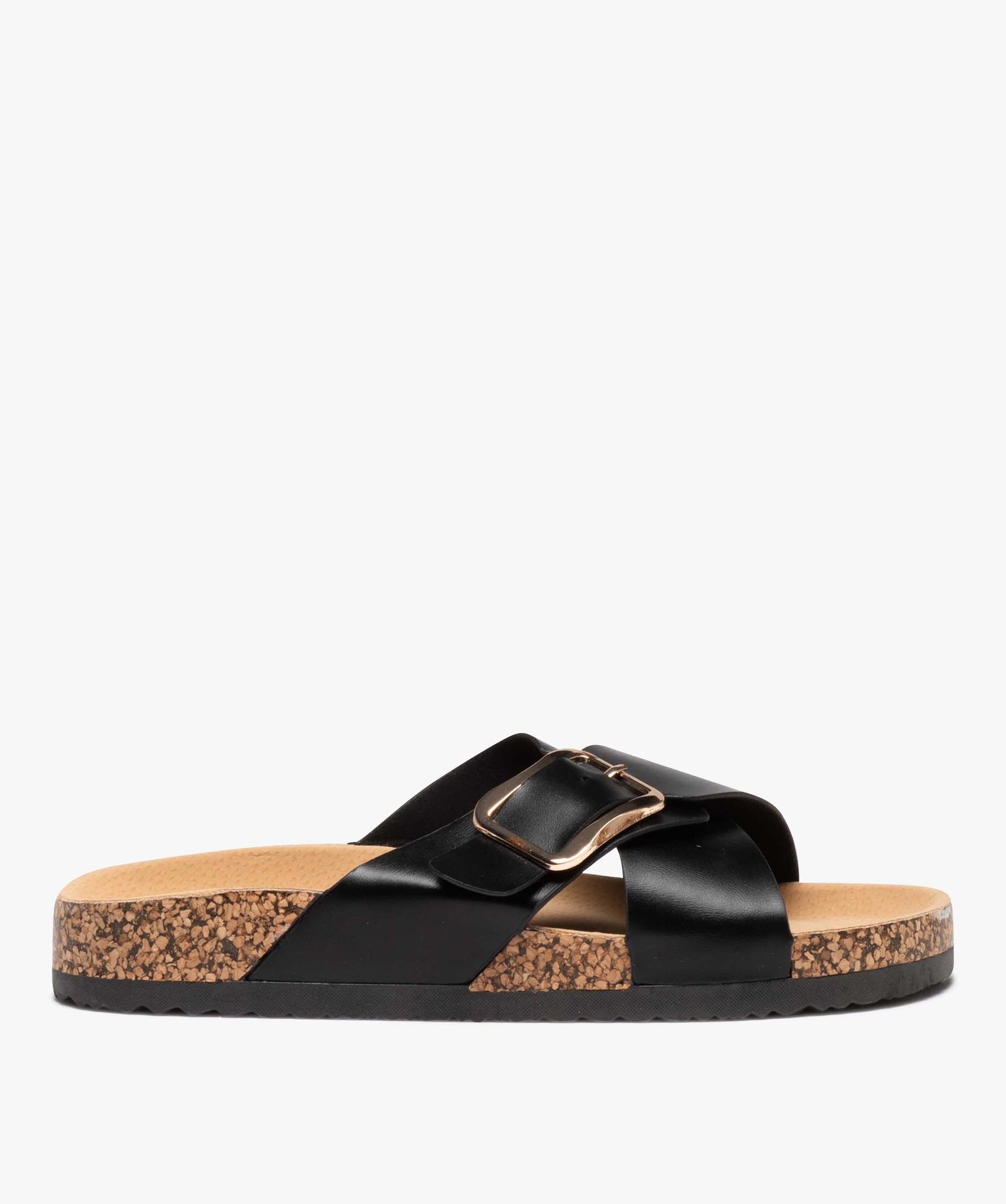 Mules femme unies à brides larges et croisées avec boucle ... noir | GEMO