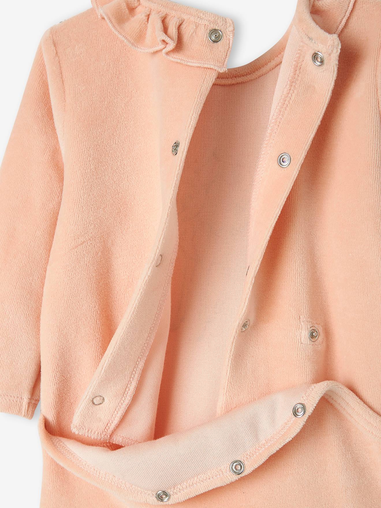 Dors-bien bébé fille DS® Bambi en velours rose clair uni avec decor