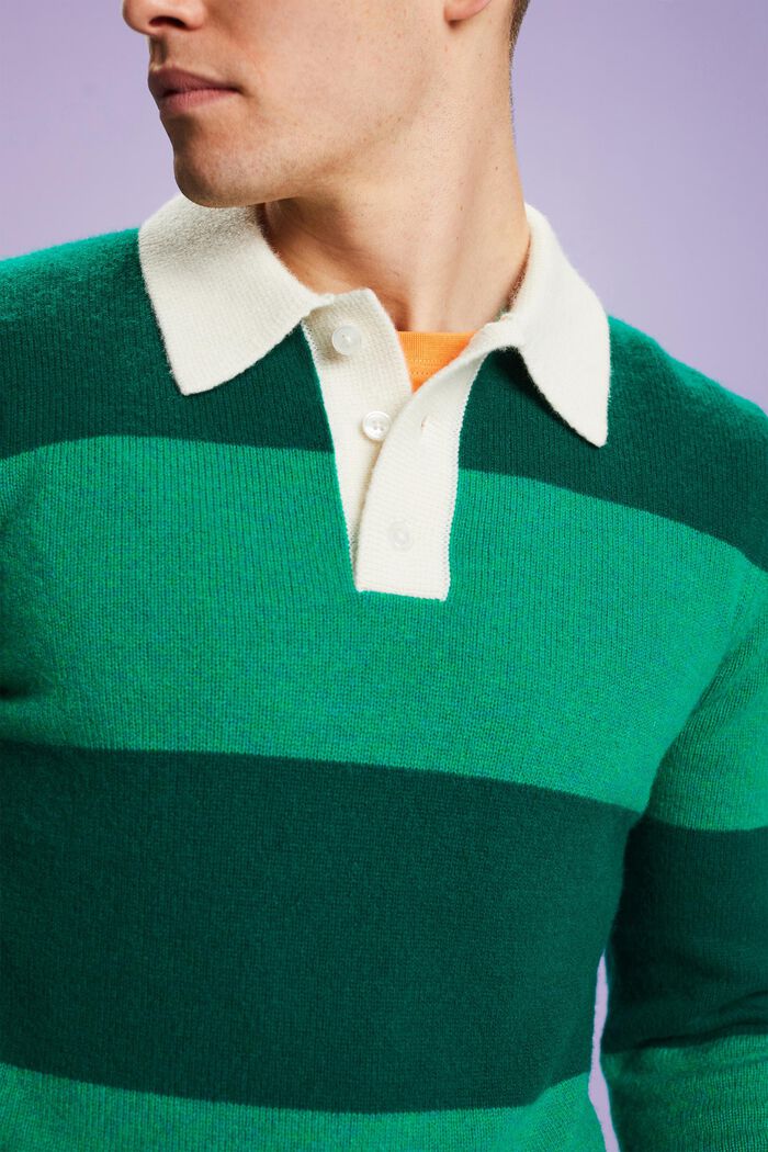Kaschmirpullover mit Polokragen und Rugby-Streifen