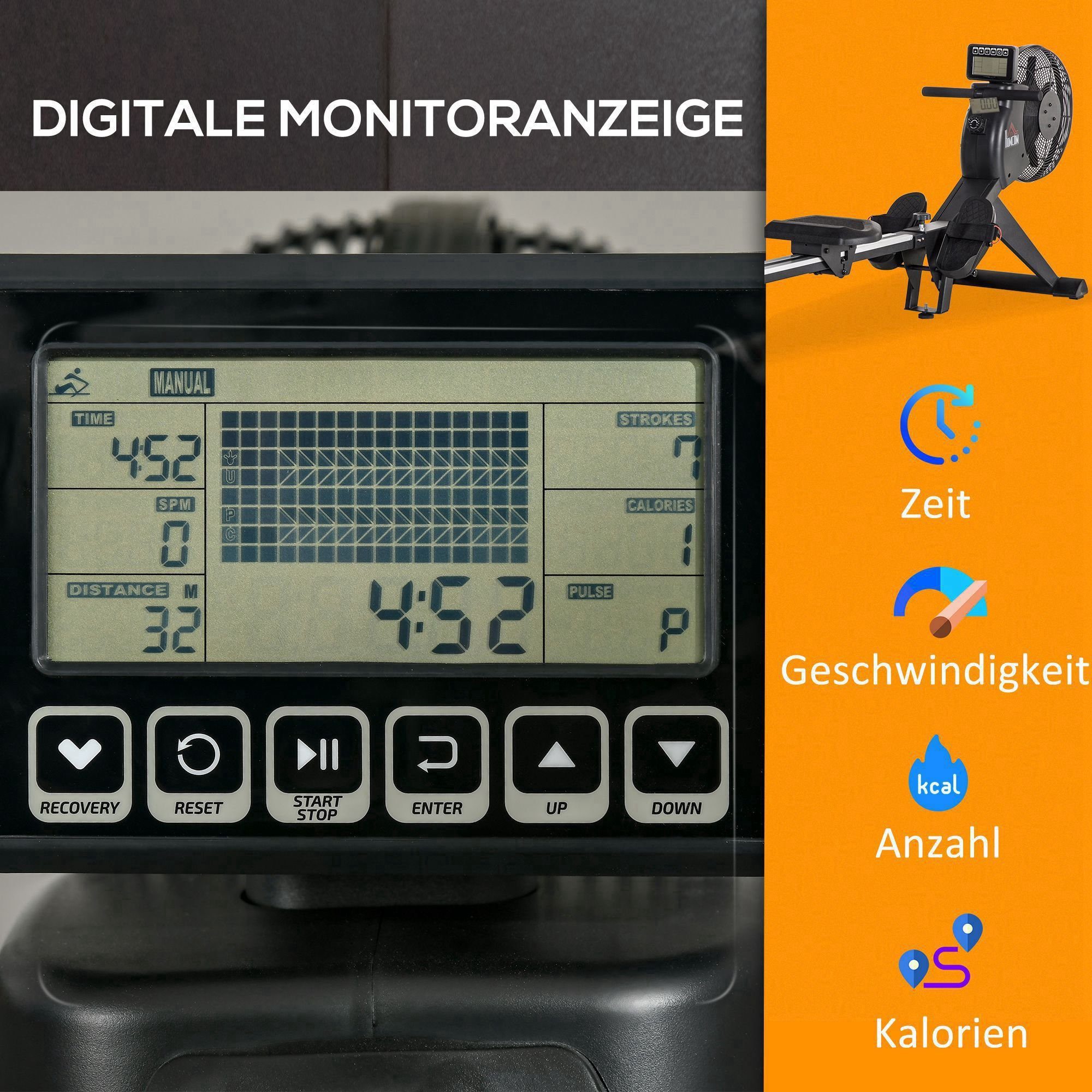 HOMCOM Rudergerät Rudergerät (Set, 1-tlg., 1 x Rudergerät), mit LCD-Anzeige