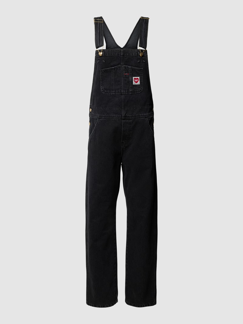 Latzhose mit Label-Patch in schwarz
