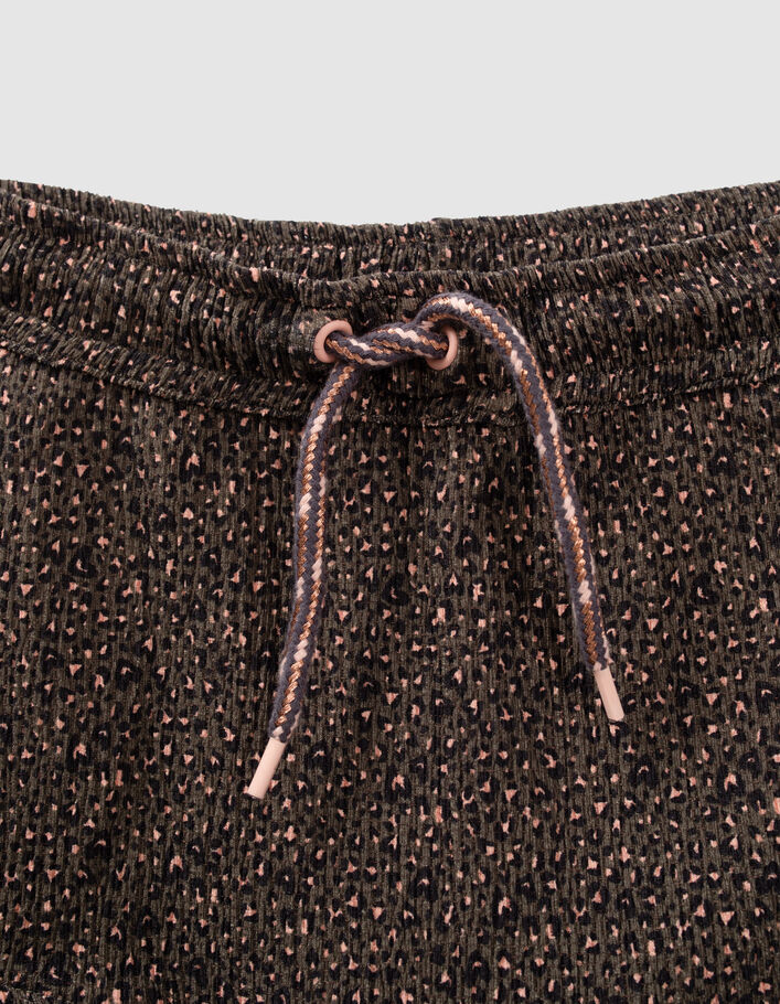 Jupe-short kaki imprimé léopard-coeurs fille