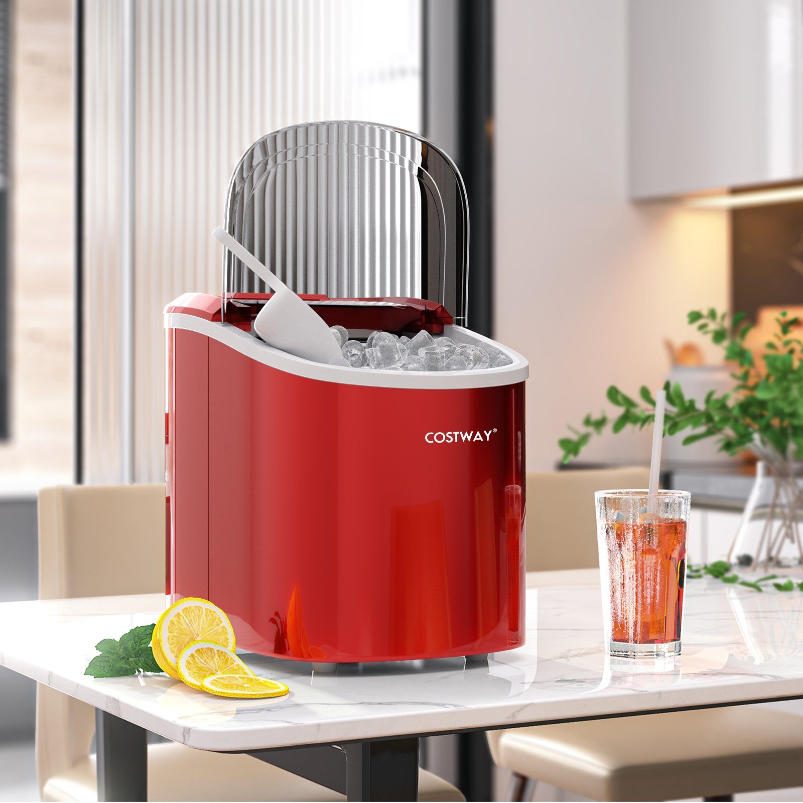 COSTWAY Eiswürfelmaschine, kugelförmige Eiswürfel, 2 Eisgrößen, 12 kg/24 H