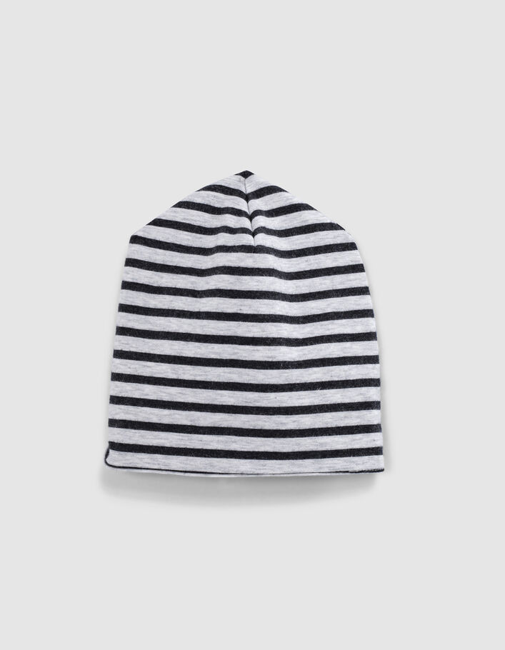 Bonnet réversible mastic chiné et rayé coton bio bébé