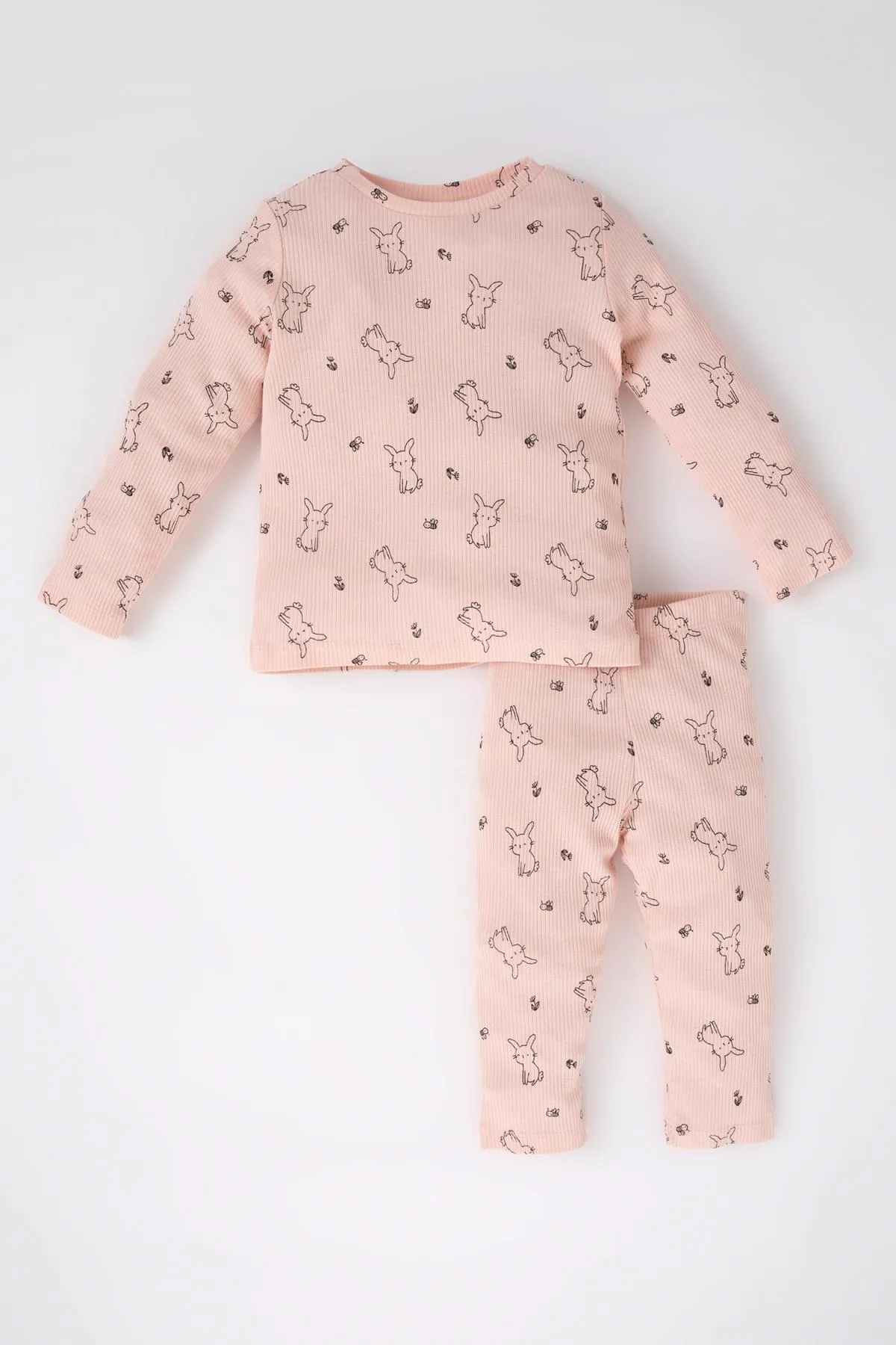 DeFacto  Langärmliges, geripptes Camisole-Pyjama-Set mit Kaninchen-Aufdruck für Babys