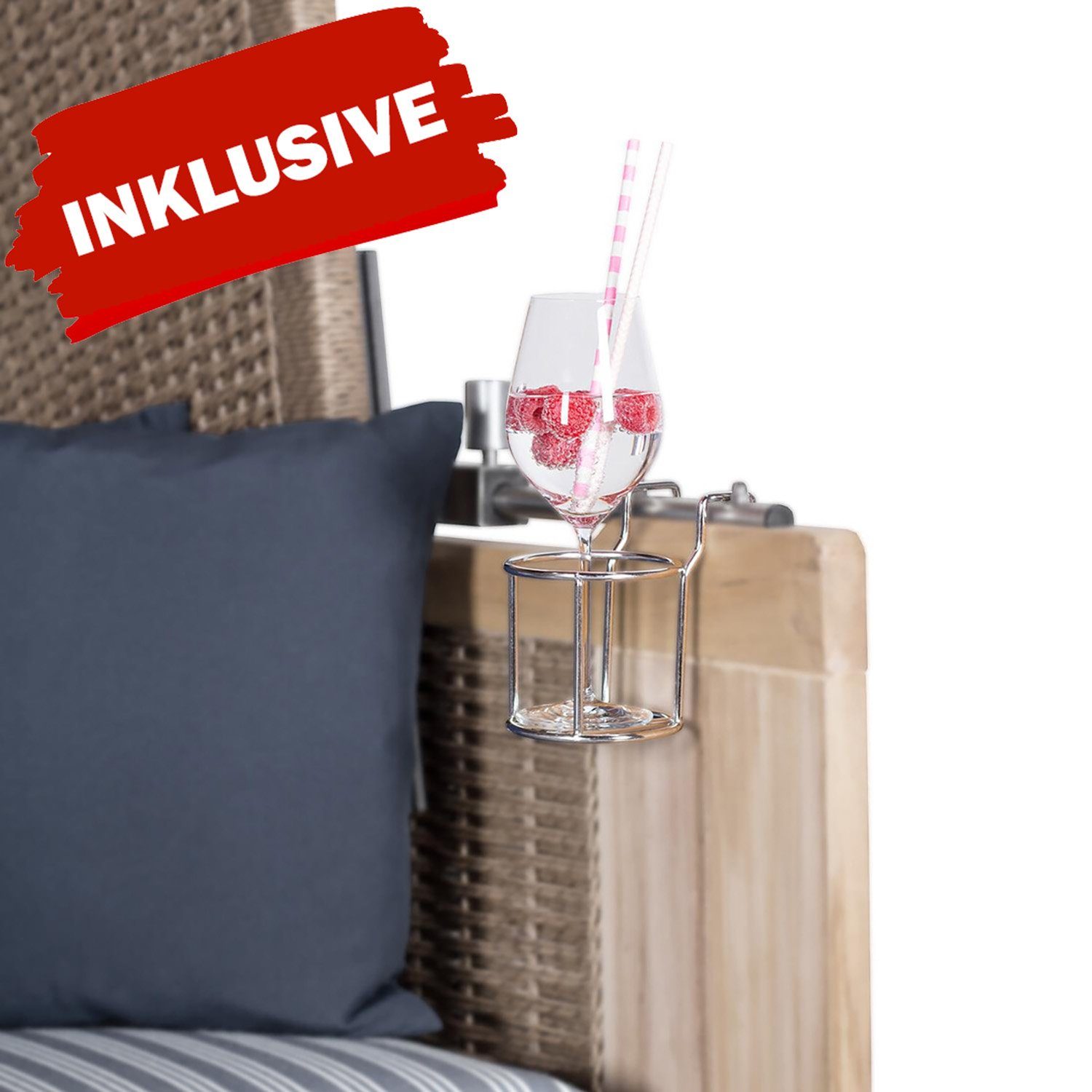 bene living Strandkorb Königssee 2-Sitzer Mahagoni - PE grau - Modell 580, BxTxH: 142x95x170 cm, Volllieger ca. 175 Grad, Ostsee-Strandkorb Komplettset, inkl. Liftersystem und Bullaugen