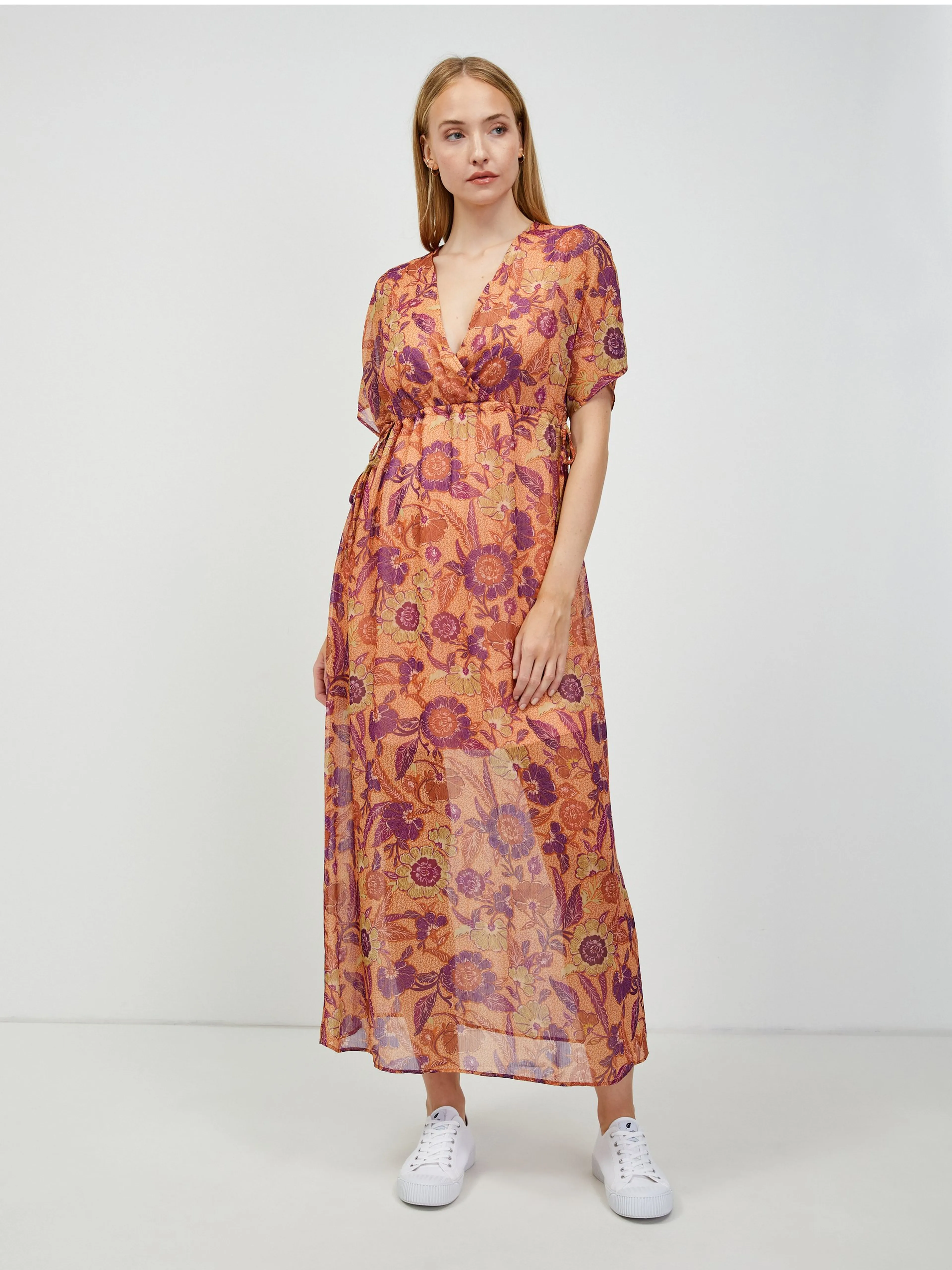 Orangefarbenes Maxikleid mit Blumenmuster ORSAY
