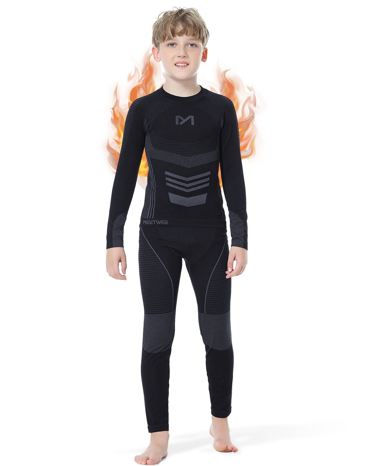 MEETYOO Thermounterhemd Jungen Kinder Thermounterwäsche Set (Funktionswäsche, Skiunterwäsche, Sportunterwäsche Base Layer) Lange Unterhose set Unterhemd und Unterhose