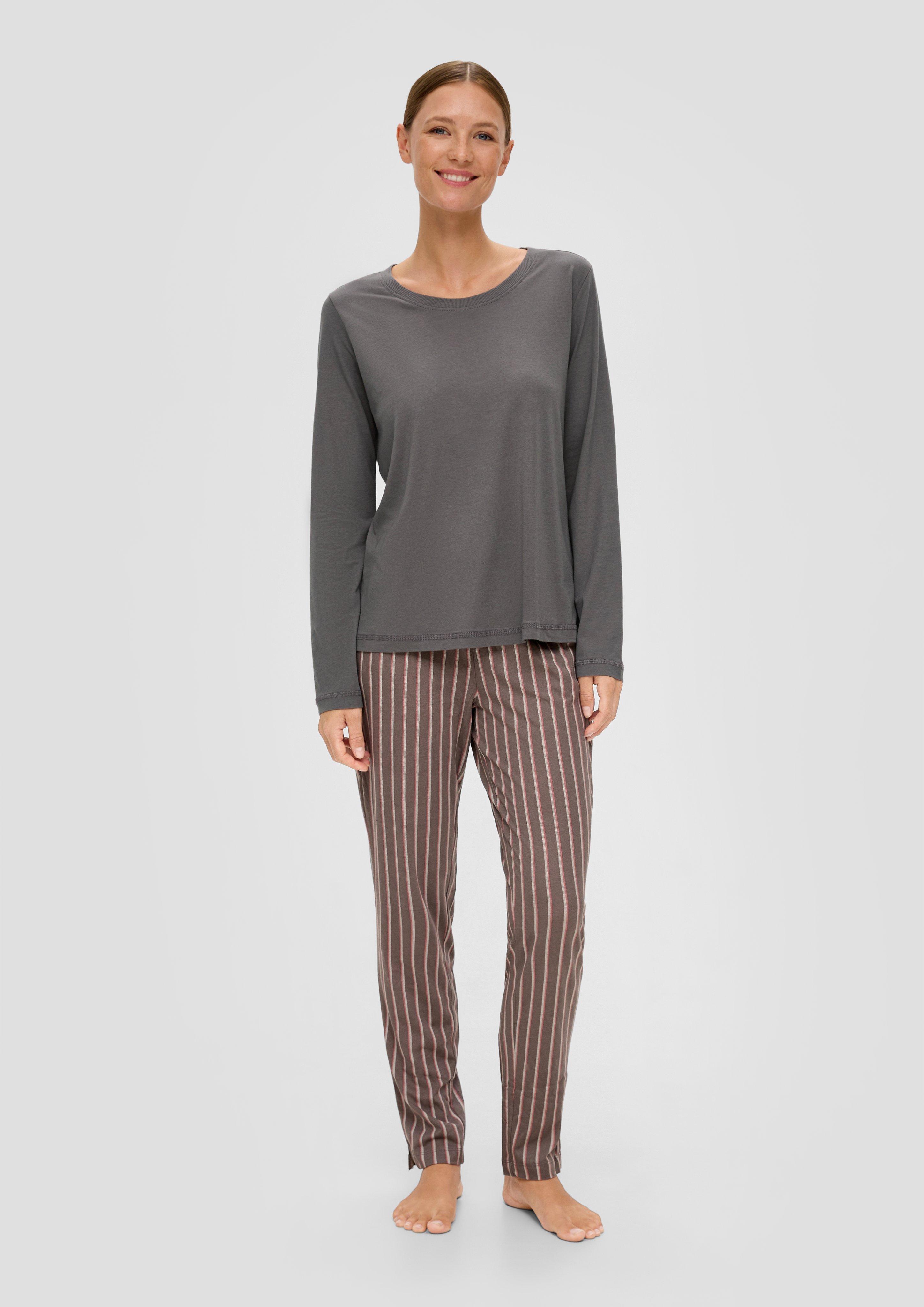 Pyjama Langarmshirt aus Viskose-Baumwollmix  6009001-9898