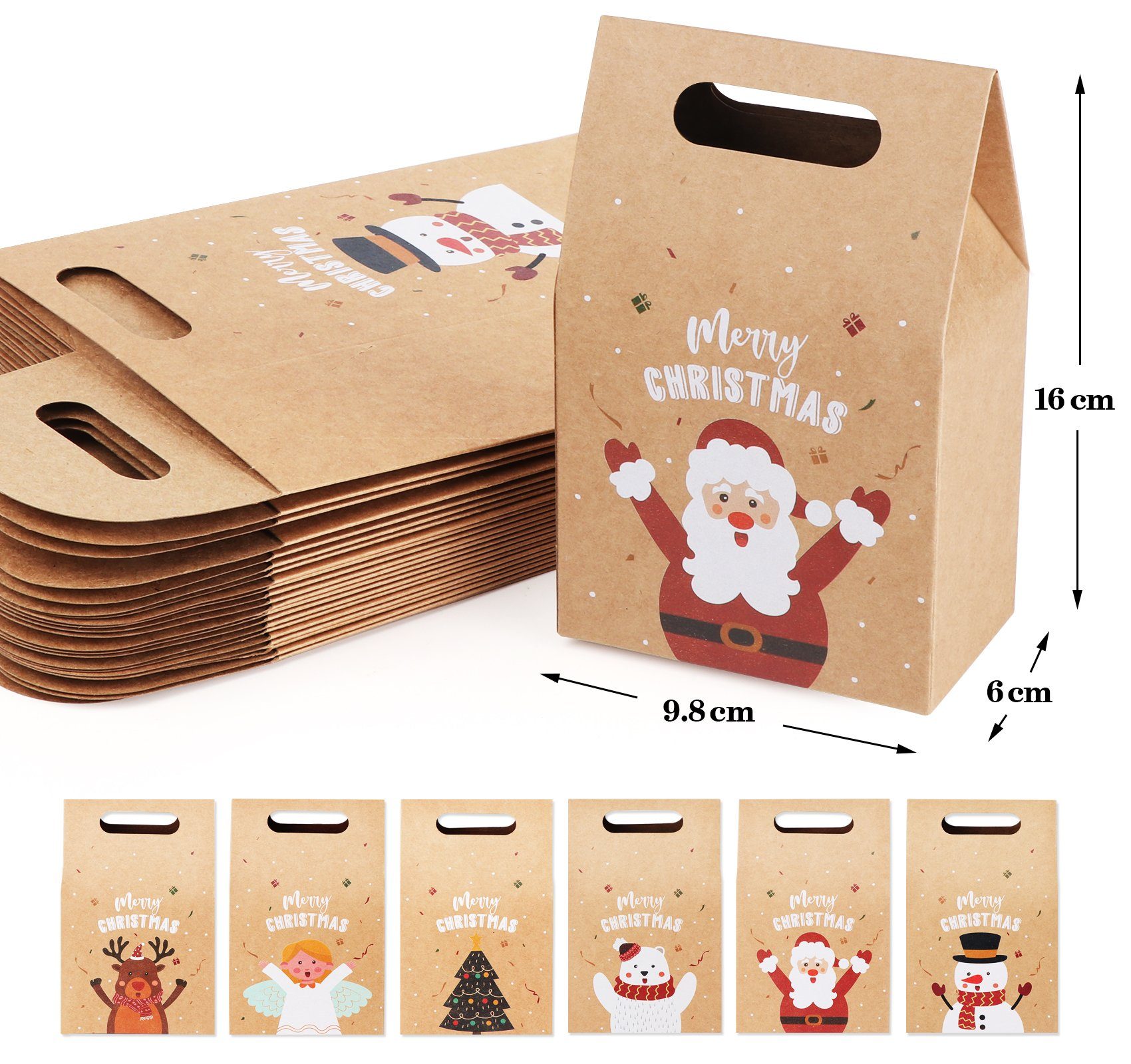 Homewit Christbaumschmuck Papiertüten Weihnachten Geschenktüten mit Kraftpapier Geschenktaschen (24-tlg), mit verschiedenen Weihnachtsmotiven Geschenke Mitgebsel