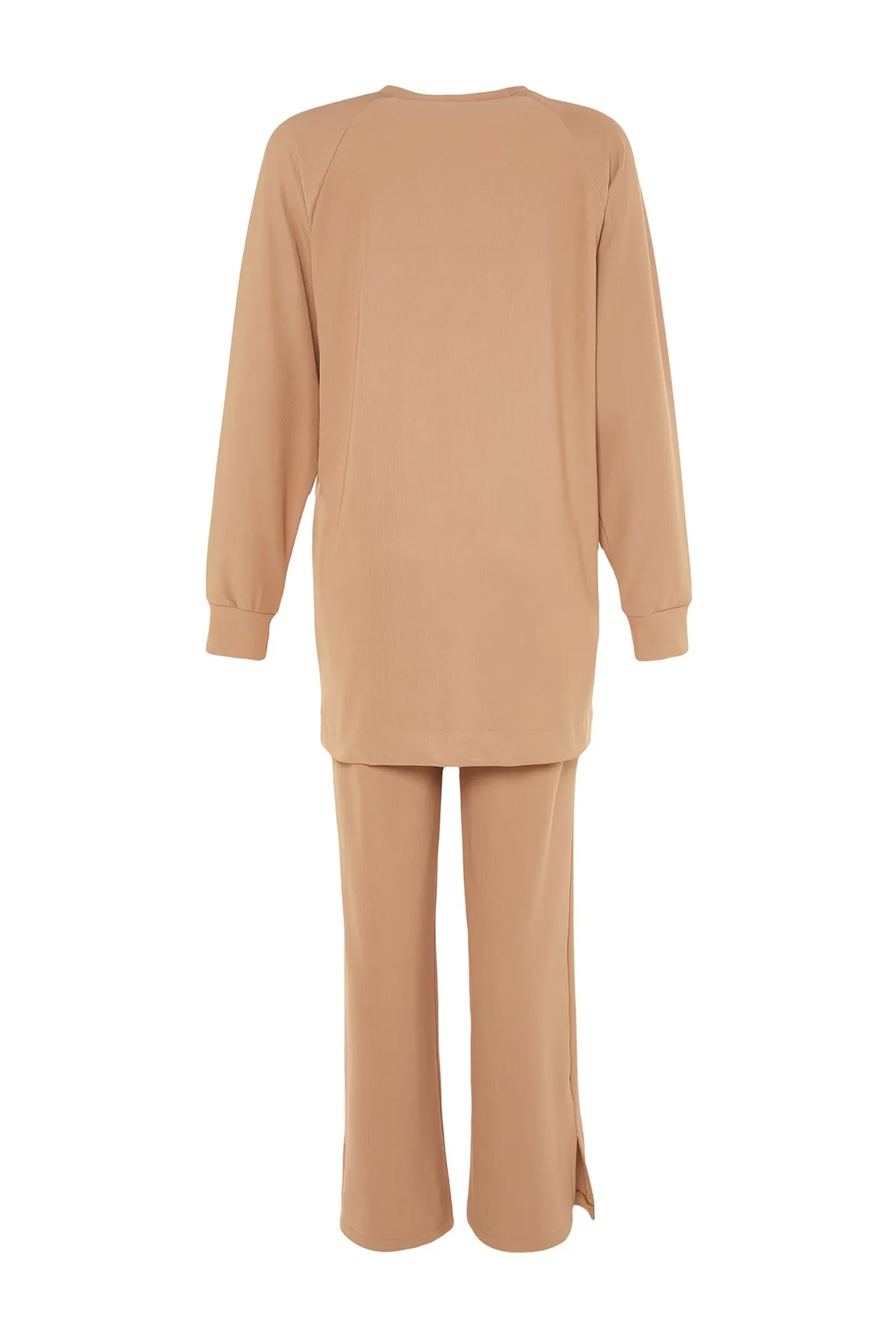 Trendyol Modest  Kamelfarbenes Strickset aus Tunika und Hose mit Rundhalsausschnitt TCTSS23US00063