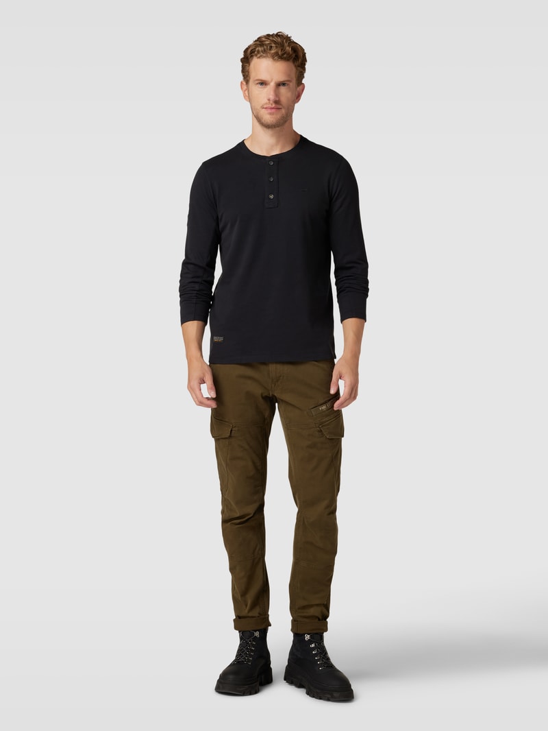 Longsleeve mit kurzer Knopfleiste Modell 'Henley' in anthrazit