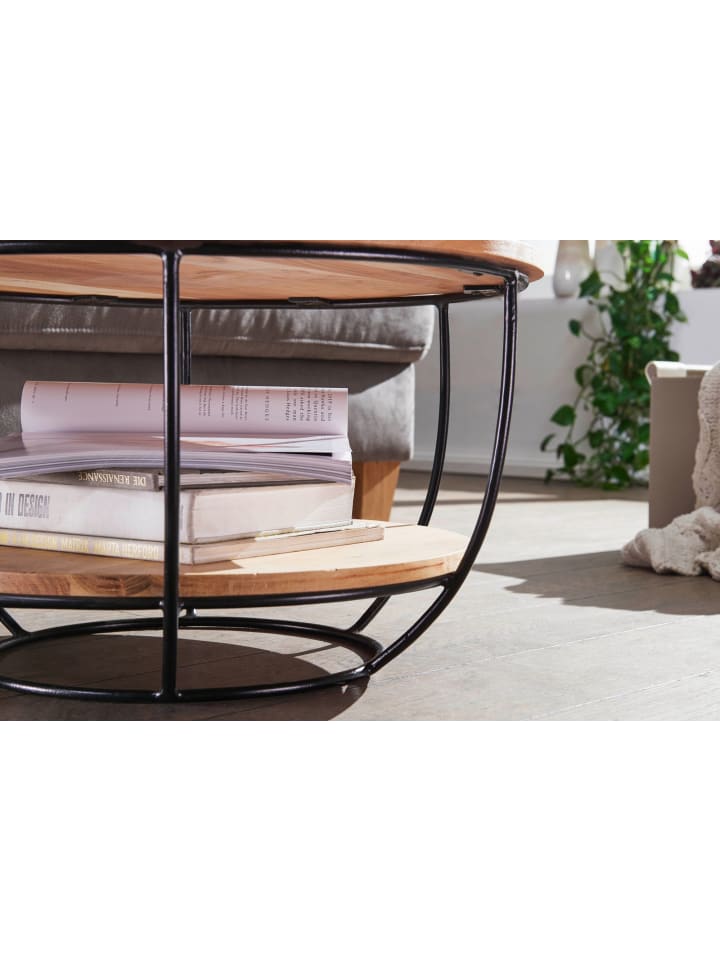 KADIMA DESIGN Couchtisch | Akazie/Metall, Rund, Ablage, Loft-Style günstig kaufen onesize