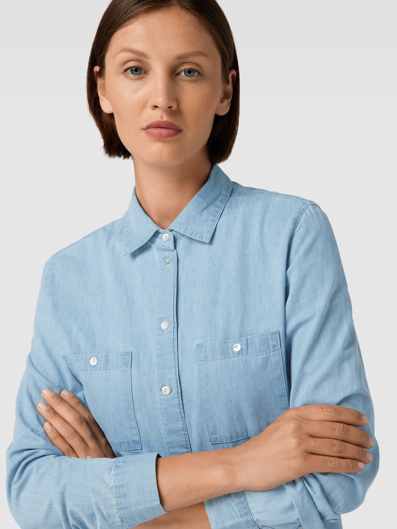 Jeansbluse mit Umlegekragen Modell 'Tencel' in hellblau