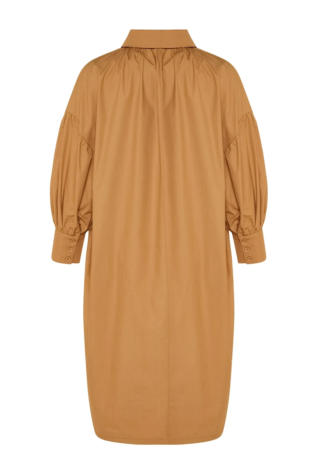 Trendyol Modest  X Kevser Sarıoglu Braune Tunika aus 100 % gewebter Popeline mit halber Knopfleiste und Kordelzug TCLSS23UK00002