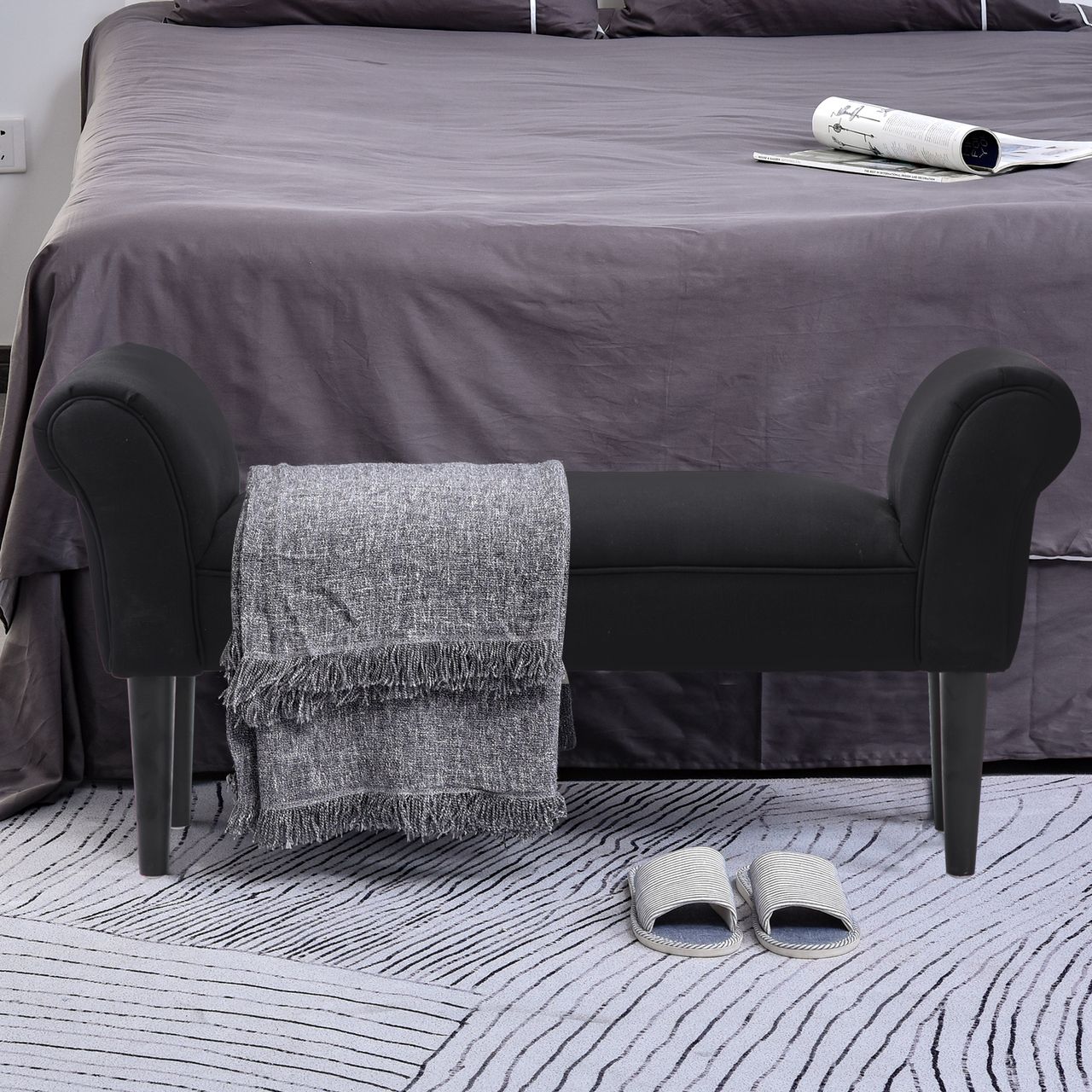 HOMCOM Sitzbank für Schlafzimmer, Bettbank, Polsterbank, MDF, Schaumstoff, Schwarz, 102 x 31 x 51 cm