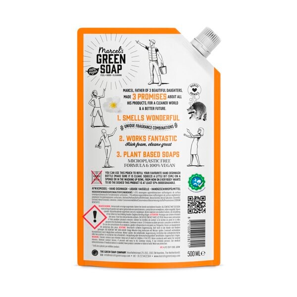 Marcel's Green Soap Appelsiini ja Jasmiini -pyykinpesuaineen täyttöpakkaus 6 x 500 ml
