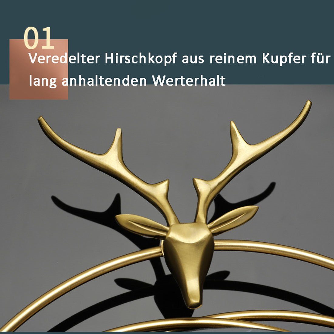 OUIN Wanduhr Moderne kreative stille Wanduhr, Hirschkopf-Muster, 50cm Durchmesser
