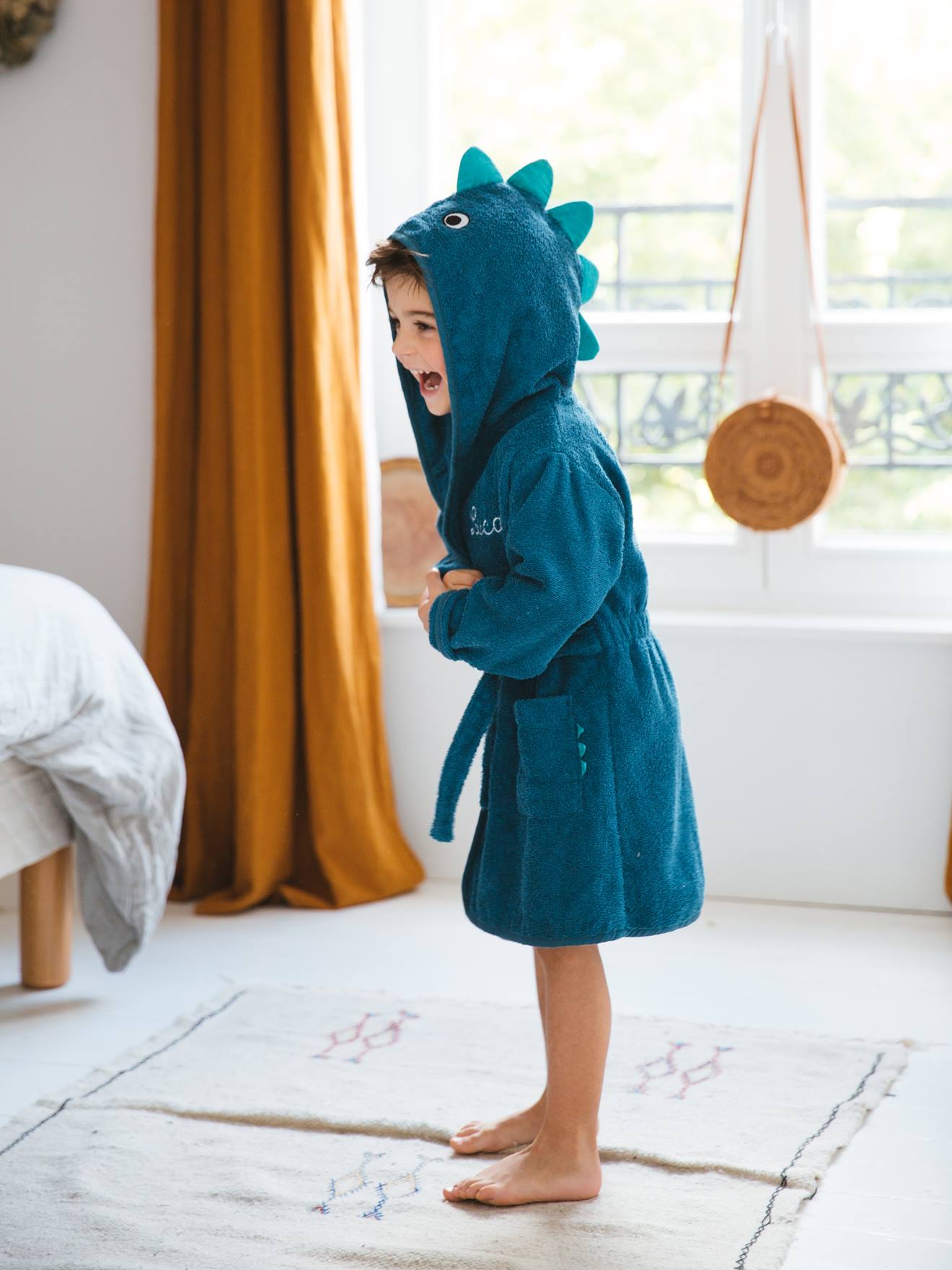 Peignoir enfant Dinosaure personnalisable bleu