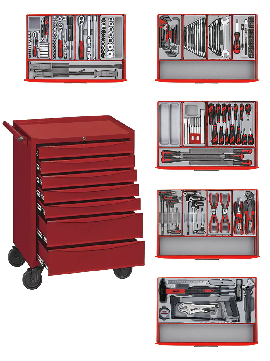 Teng Tools 122390160 TCMM259EV Werkzeugwagen rot Mini Master Set 7 Schubladen